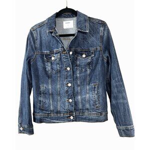 Y2K Womens M Blue Denim Jean Jacket Classic Fit Preppy Coastal Cowgirl Minimal